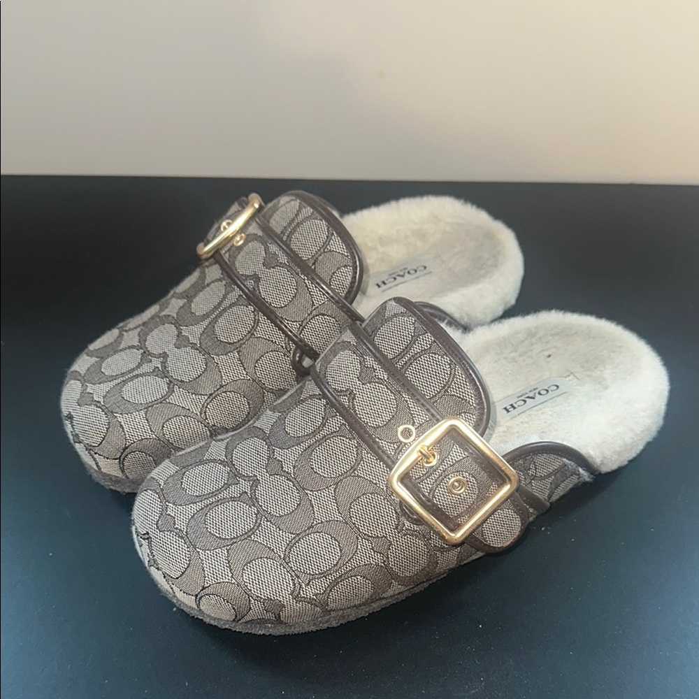 Coach Monogram Clogs with Gold Buckle